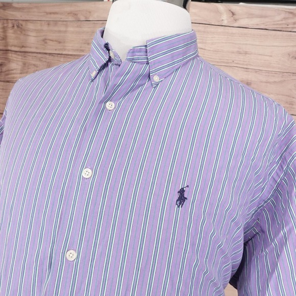 Ralph Lauren Shirt Mens 2XL Purple Striped MCMEEL Button Down Long Sleeve Cotton - Picture 2 of 9